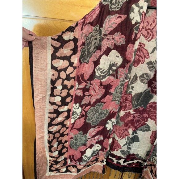 Colleen Lopez Floral Fringe Animal Print Shawl Wrap Scarf Boho Chic Hippy M L - Picture 10 of 11
